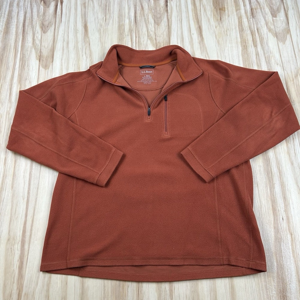 L.L.Bean Men's Large Orange 1/4 Zip Fleece Pullover Regular Outdoor Hiking Warm